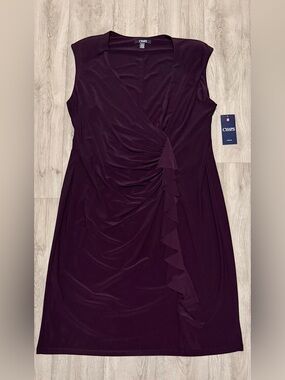 CHAPS Women's Size 18W Sleeveless Ruched Ruffle Wrap Sheath Dress Purple